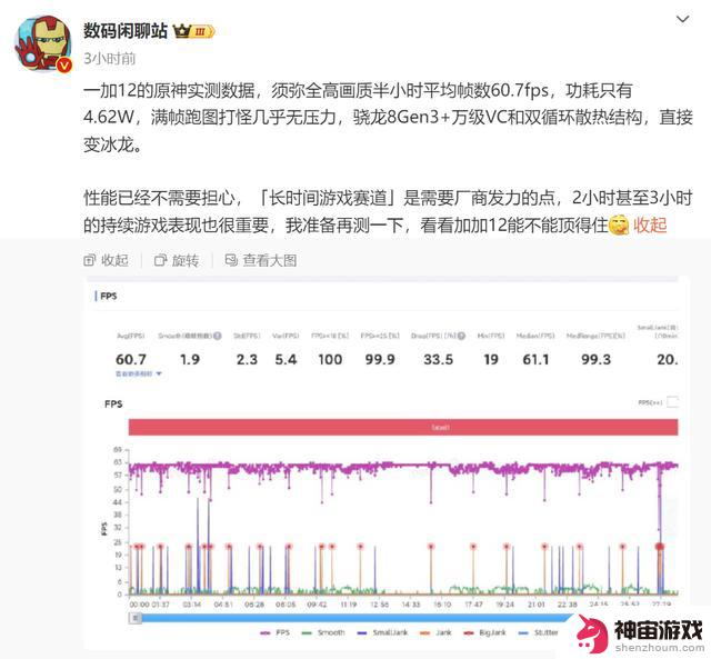 两小时原神平均59.9FPS！一加12性能调教出色，散热再度迎来升级